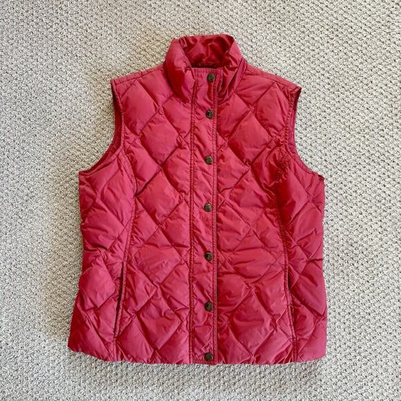 Lands’ End Womens Down Puffer Vest Size M P Medium Petite Red Preppy Outdoor - Picture 6 of 8